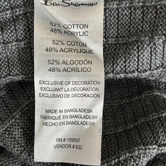 Ben Sherman Classic Varsity V Neck Sweater in Charcoal Heather - NWOT - Large - Picture 5 of 6